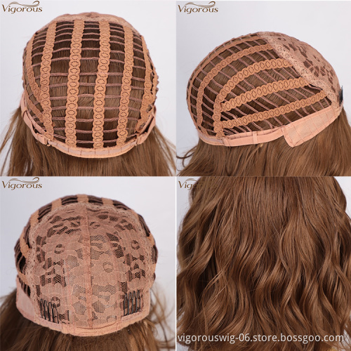 Vigorous 14 Inches Brown Short Wavy Synthetic Bob Wigs With Bangs Heat Resistant Fiber Cosplay Wig Fashion Girl Women